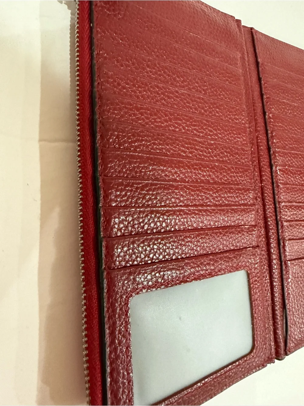 Red Pebbled Leather Wallet Organizer 22 Slot Card Case Zip Side Pockets
